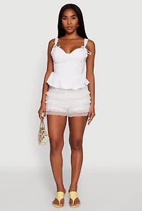 Womens Iris Tiered Lace High Waisted Mesh Shorts, White, Size L