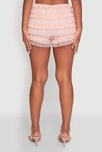 Womens Iris Tiered Lace High Waisted Mesh Shorts, Pink, Size L