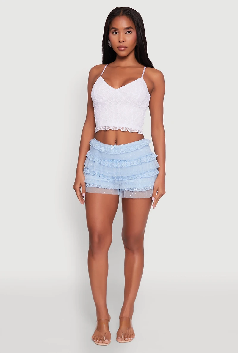 Womens Iris Tiered Lace High Waisted Mesh Shorts,