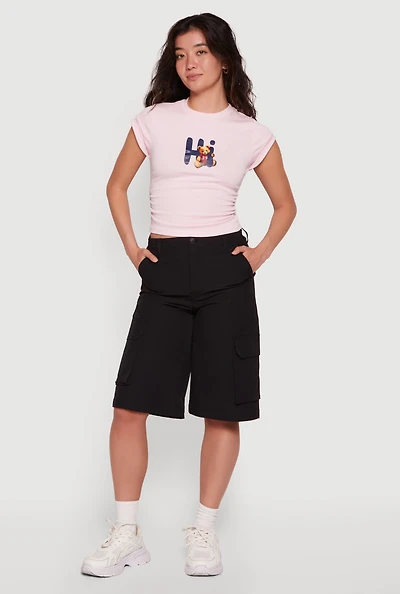 High Waisted Cargo Bermuda Shorts