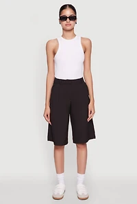 Womens High Waisted Crepe Knit Tailored Bermuda Shorts,