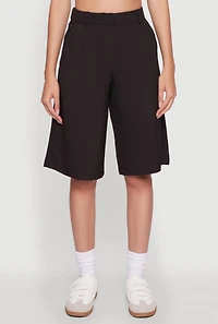 Womens High Waisted Crepe Knit Tailored Bermuda Shorts, Black, Size S