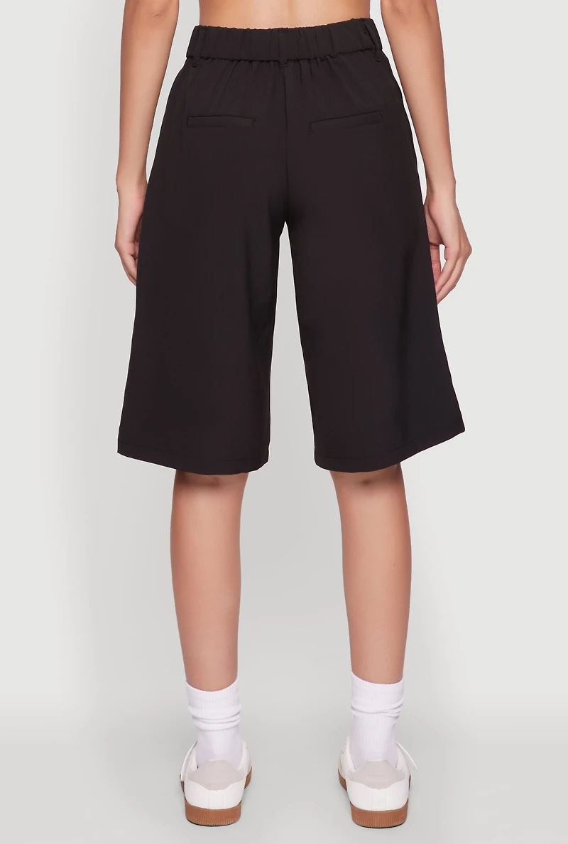 Womens High Waisted Crepe Knit Tailored Bermuda Shorts, Black, Size M