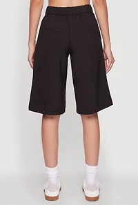 Womens High Waisted Crepe Knit Tailored Bermuda Shorts, Black, Size S