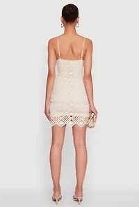 Womens Trendy Patterned Crochet Sleeveless Dress, Beige,