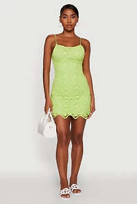 Womens Trendy Patterned Crochet Sleeveless Dress, Green, Size XS