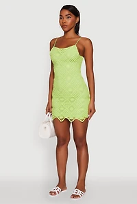Womens Trendy Patterned Crochet Sleeveless Dress, Green, Size XS