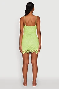 Womens Trendy Patterned Crochet Sleeveless Dress, Green, Size XS