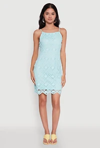 Womens Trendy Patterned Crochet Sleeveless Dress, Blue, Size XL