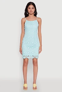 Womens Trendy Patterned Crochet Sleeveless Dress, Blue, Size XL