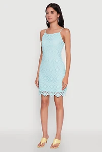 Womens Trendy Patterned Crochet Sleeveless Dress, Blue, Size XL