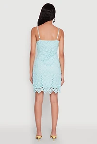 Womens Trendy Patterned Crochet Sleeveless Dress, Blue, Size XL
