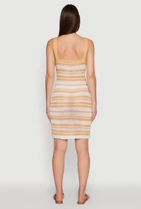 Womens Trendy Striped Crochet V-Neck Sleeveless Sundress with Faux Buttons, Multi, Size M
