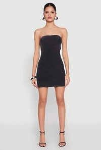 Womens Ribbed Knit Mineral Wash Tube Dress, Black,
