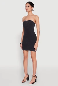 Womens Ribbed Knit Mineral Wash Tube Dress, Black, Size L