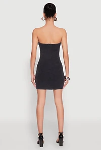Womens Ribbed Knit Mineral Wash Tube Dress, Black,