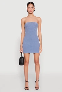 Womens Ribbed Knit Mineral Wash Tube Dress, Blue, Size XL