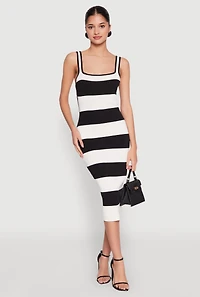 Open Tie Back Sleeveless Striped Bodycon Dress