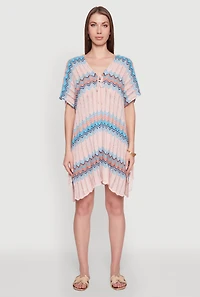 Stylish Crochet V-Neck Cover Up Dress with Tie Front