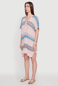 Stylish Crochet V-Neck Cover Up Dress with Tie Front