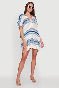 Womens Stylish Crochet V-Neck Cover Up Dress with Tie Front,