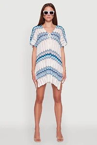 Womens Stylish Crochet V-Neck Cover Up Dress with Tie Front,