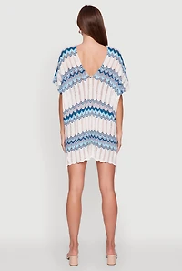 Womens Stylish Crochet V-Neck Cover Up Dress with Tie Front,