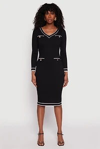 Daisy Ribbed Knit Contrast Trim Sweater Dress