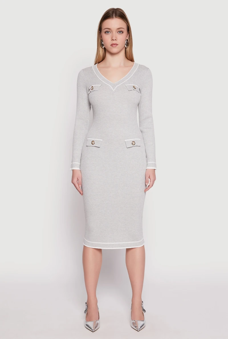 Daisy Ribbed Knit Contrast Trim Sweater Dress