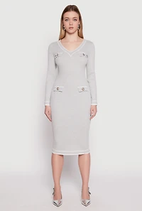 Daisy Ribbed Knit Contrast Trim Sweater Dress