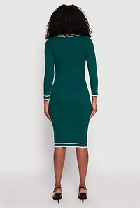 Womens Daisy Ribbed Knit Contrast Trim Sweater Dress, Green, Size S