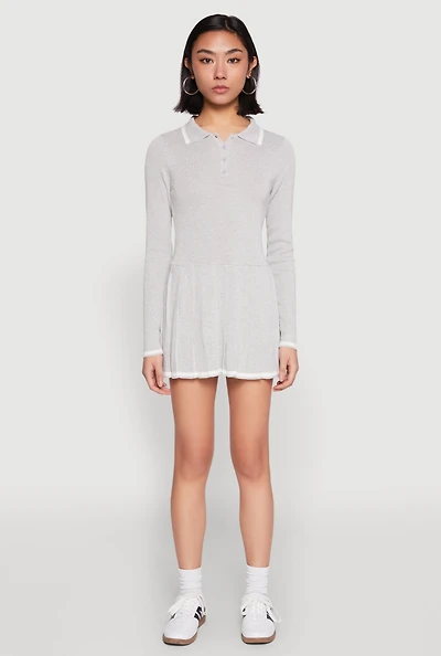 Womens Daisy Pleated Contrast Trim Sweater Dress,