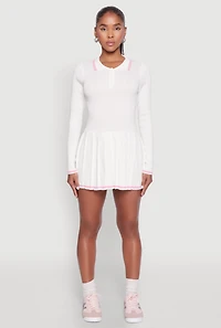 Womens Daisy Pleated Contrast Trim Sweater Dress, White,