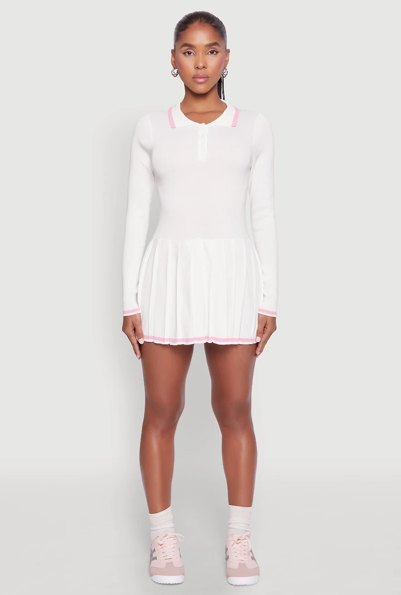 Daisy Pleated Contrast Trim Sweater Dress