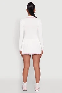 Womens Daisy Pleated Contrast Trim Sweater Dress, White,