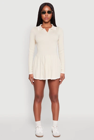 Womens Daisy Pleated Contrast Trim Sweater Dress,
