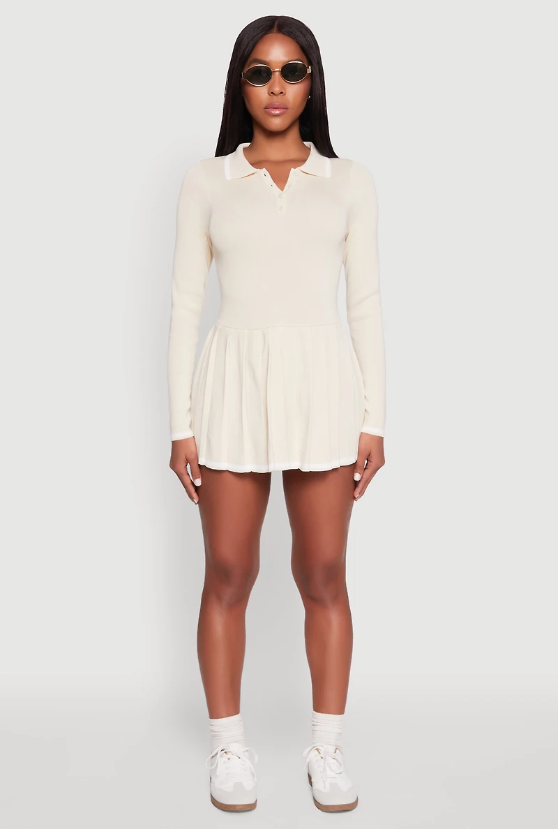 Daisy Pleated Contrast Trim Sweater Dress