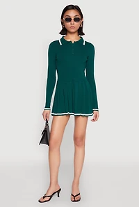 Daisy Pleated Contrast Trim Sweater Dress
