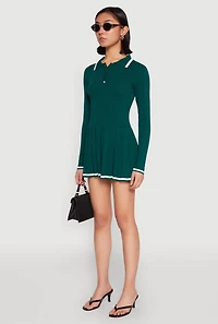 Womens Daisy Pleated Contrast Trim Sweater Dress, Green, Size S