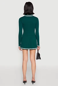 Womens Daisy Pleated Contrast Trim Sweater Dress, Green, Size S