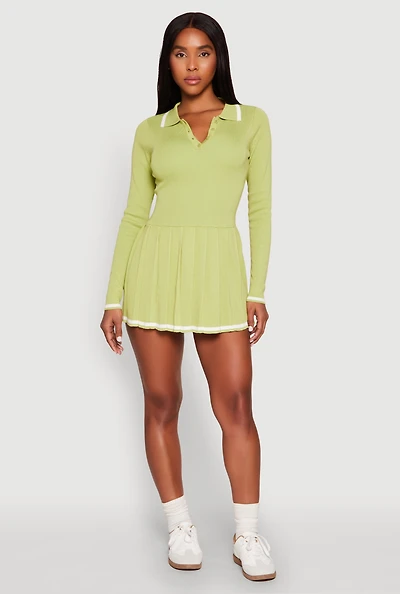 Womens Daisy Pleated Contrast Trim Sweater Dress, M