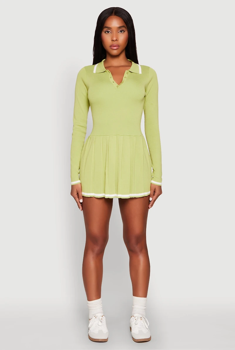 Womens Daisy Pleated Contrast Trim Sweater Dress, M