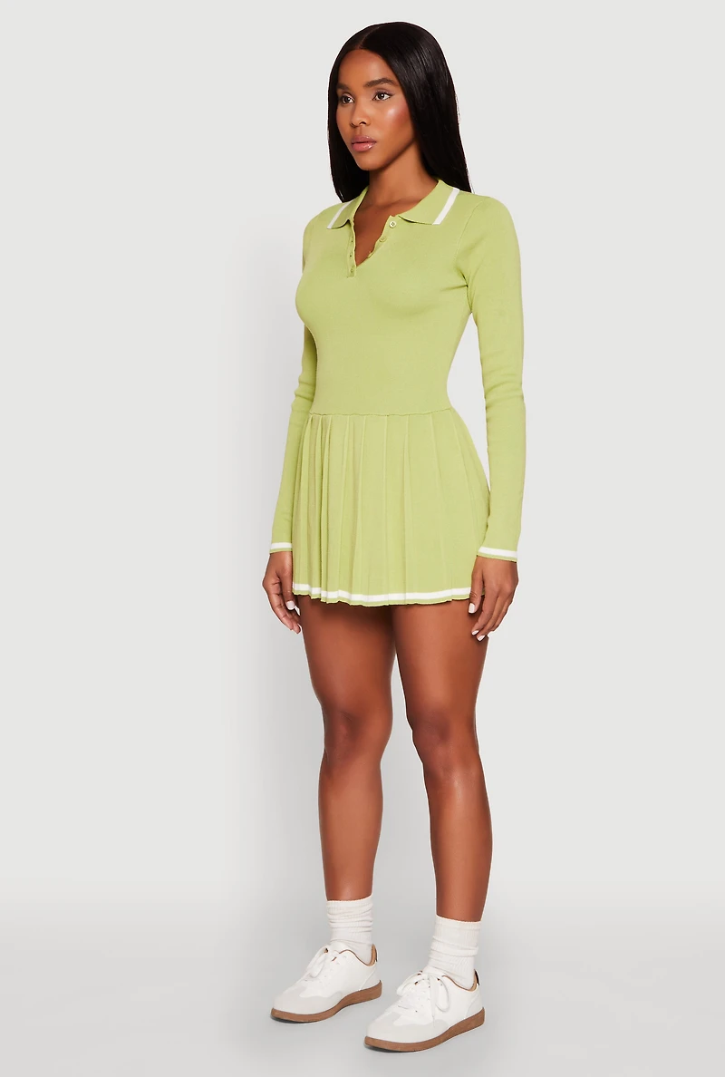 Womens Daisy Pleated Contrast Trim Sweater Dress, M