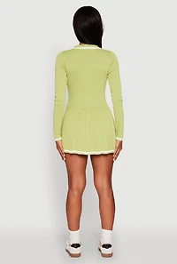 Womens Daisy Pleated Contrast Trim Sweater Dress, M