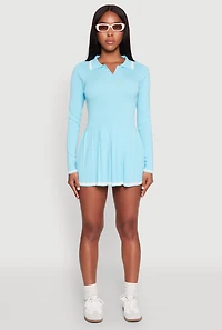 Womens Daisy Pleated Contrast Trim Sweater Dress,