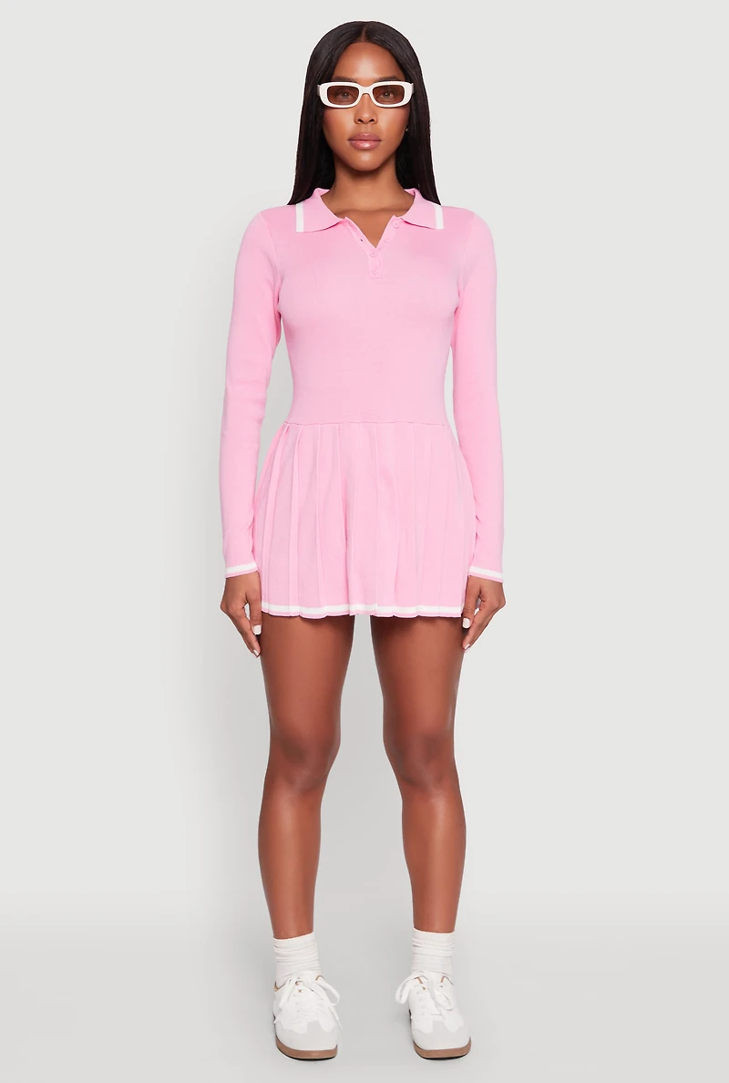 Daisy Pleated Contrast Trim Sweater Dress