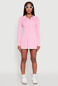 Daisy Pleated Contrast Trim Sweater Dress