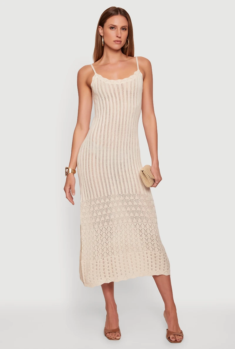 Pointelle Knit Hem Scoop Neck Crochet Dress