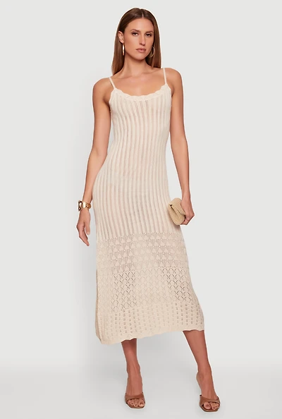 Pointelle Knit Hem Scoop Neck Crochet Dress