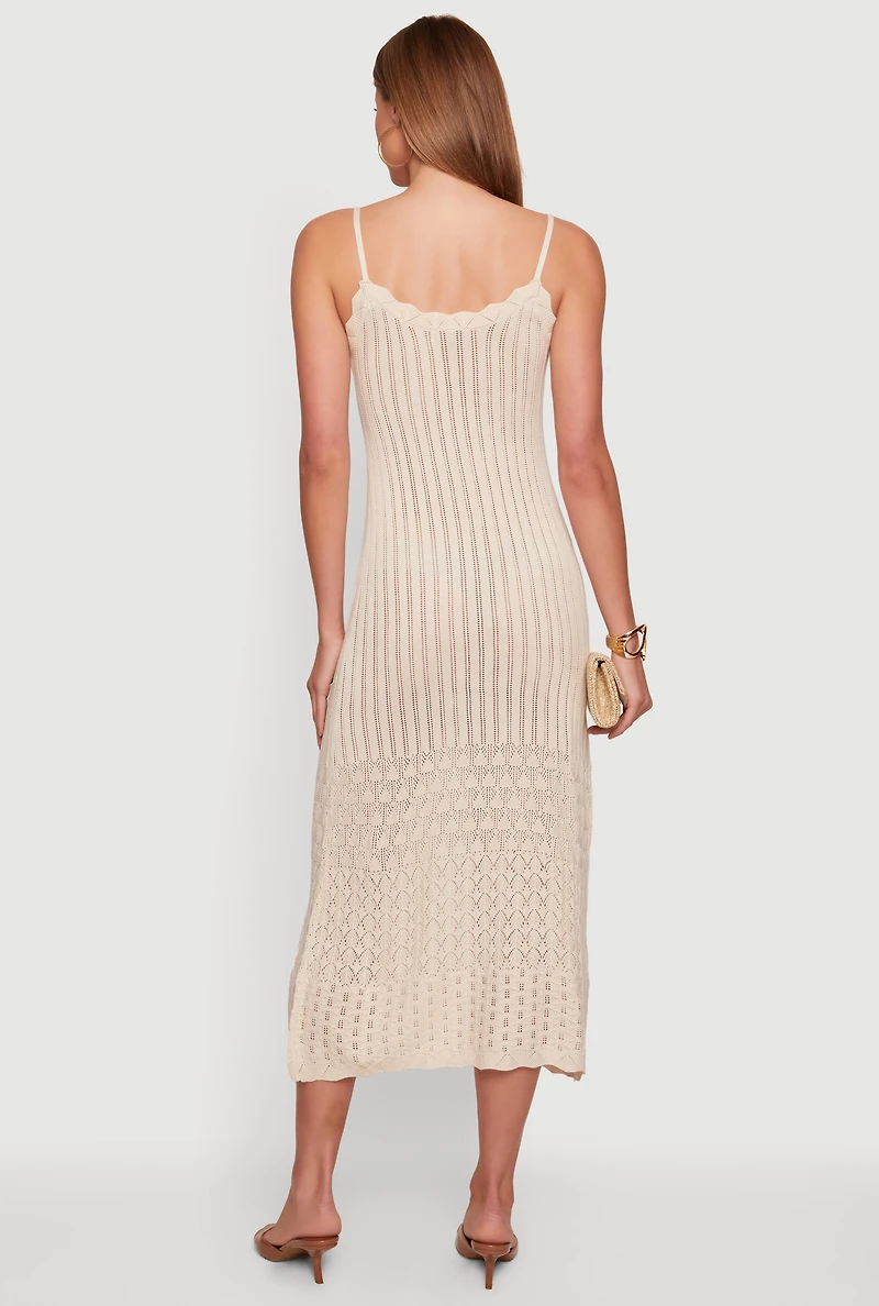 Pointelle Knit Hem Scoop Neck Crochet Dress